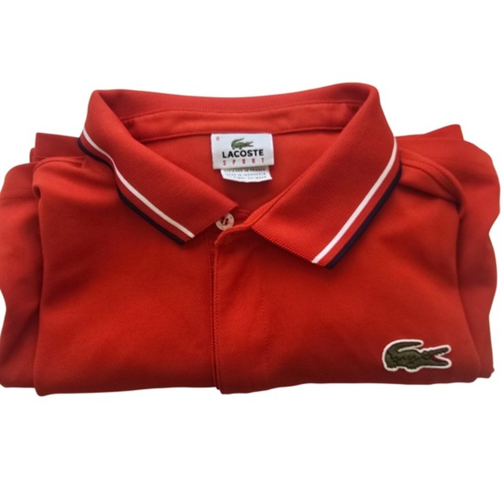 Lacoste Sport Mens Orange Tipped Collar Polo Shirt Size 8 FC‎ 5962 - Picture 12 of 13